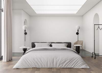 empty white room modern space interior 3d rendering image.white room many rooms are connected with a Wall mural