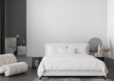 minimal style living room and bedroom 3d rendering image.there are concrete floor,white and gray wal Wall mural