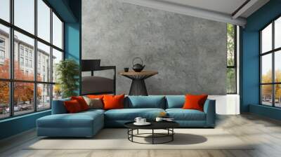 Modern loft living room 3d rendering image  There is a polished concrete wall. White floors and windows overlook the garden Wall mural