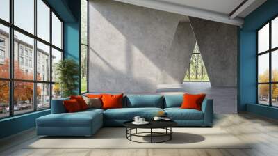 Modern loft style empty space interior 3d render,There are polished concrete floor ,wall and ceiling,There are large window look out to see the nature view,sunlight shining into the room. Wall mural