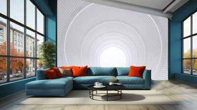 modern white interior with tunnel space 3d rendering image.white curved corridor there is light at t Wall mural