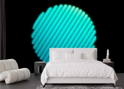 Circle Holographic. Unusual flat icon. Minimal geometry. Abstract green shell fractal on the black background. The Beautiful blue circle. Color 3d illustration. Wall mural