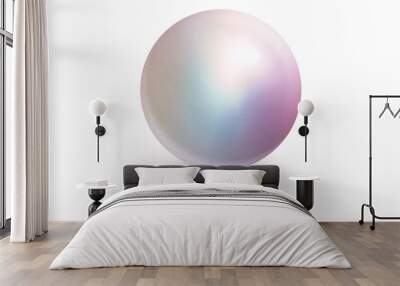 Realistic single shiny natural rainbow sea pearl with light effects isolated on white background. Spherical beautiful orb with transparent glares and highlights. Jewel gems. 3D render. Wall mural