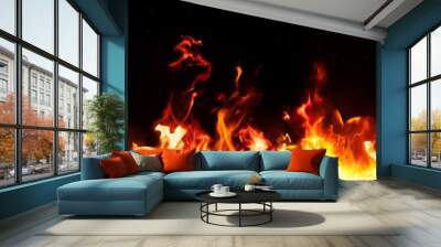 Panorama Fire flames on black background. Wall mural