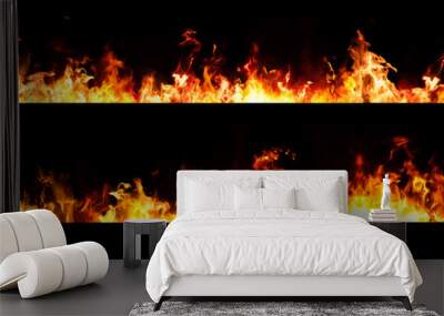 Set of Panorama Fire flames on black background. Wall mural