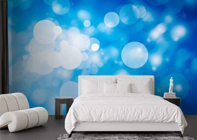 white bokeh blur background / Circle light on blue background / abstract light background Wall mural