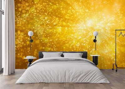 white bokeh blur background / Circle light on yellow background / Light gold sparkle background Wall mural