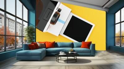 Classic Instant Camera with Film On Yellow Studio 3D CGI Wall mural