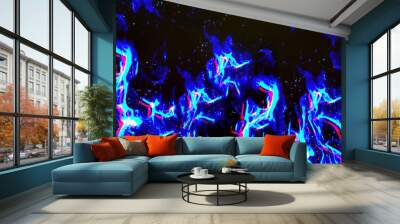 Neon fire glitch on a black background Wall mural