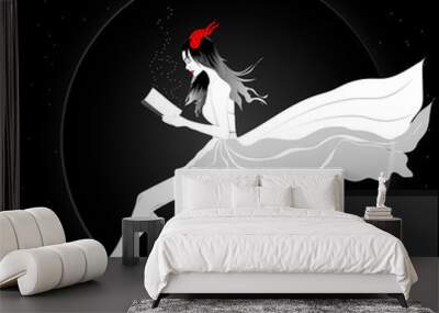 Girl reading a magic book vector art Wall mural