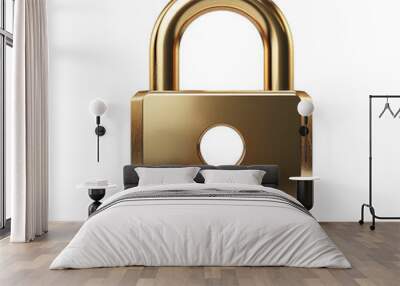 High-resolution image of a shiny gold padlock, symbolizing security and protection, isolated on a white background, transparent background. Wall mural