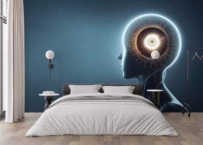 Brain - Fusion of human with artificial intelligence AI. Neural network. artificial intelligence virtual emulation science technology concept. 3D illustration. Wall mural