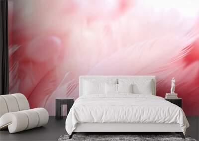 Pink and red feather abstract background, generative ai Wall mural