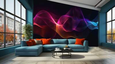 Speaking sound wave, Music sound wave, Dynamic light flow, with blurred neon light effect, abstract background, generative ai	 Wall mural