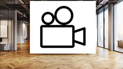 Vector icon of a video camera, representing media, recording, and film themes. Simple black and white design. Editable stroke. Wall mural