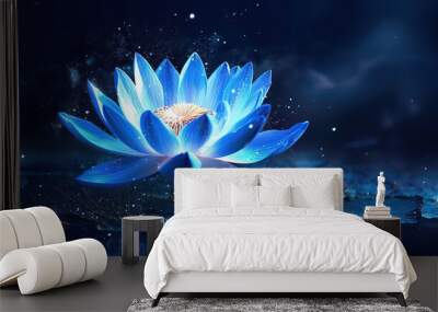 water lily flower blue lotus night bioluminescent Wall mural