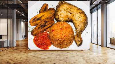 Nigerian Jollof served with Plantain, Chicken and spicy sauce Wall mural