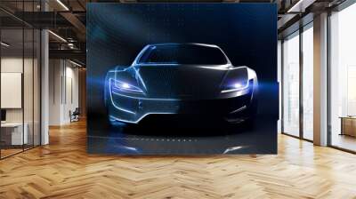 Futuristic car technology concept with wireframe intersection (3D illustration) Wall mural