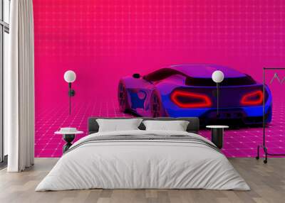 Futuristic hi tech sports car on colorful background (3D Illustration) Wall mural