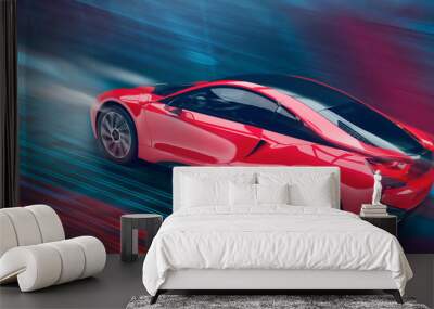 Futuristic high speed sports car in motion (3D Illustration) Wall mural