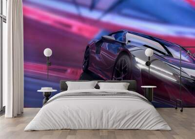 Modern sports car in futuristic environment (3D Illustration) Wall mural