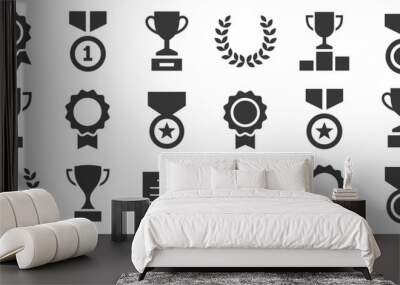 Award & Trophy cup icon set. Winning icons collection. Award symbols collection. Trophy Cup and Winner Medal silhouette Vector Wall mural