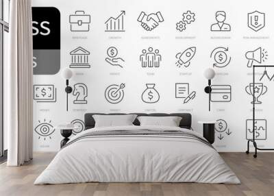 Business line icons set. Business, finance. Editable stroke icons. Vector Wall mural