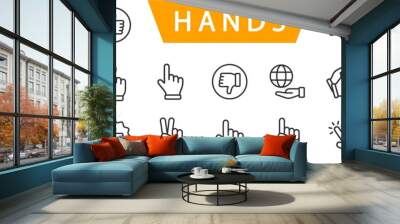 Hand line icons set isolated on white background vector. Hands line icons Wall mural