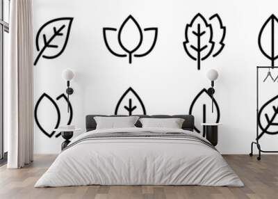 Leaf simple line icons set. Leaf icon vector Wall mural