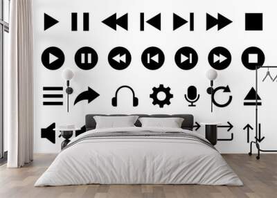 Media player icon set. Video and audio player buttons collection. Player interface. vector Wall mural