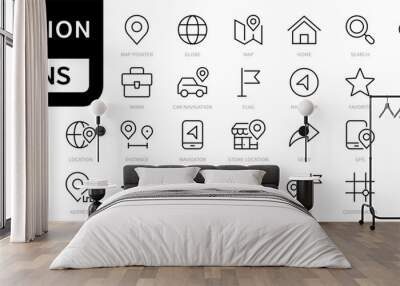 Navigation & Location line icons. Navigation icon set. Location and Navigation symbol. GPS, Map, Compass icon. Vector illustration Wall mural