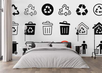 recycle & trash can icons set. trash bin symbol. recycle symbol. vector illustration Wall mural