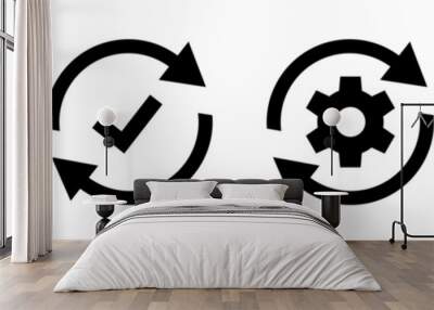 Sync process icon set. Sync processing icons. Circle arrow with gear wheel vector Wall mural