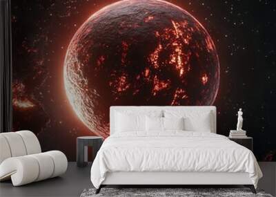 Glowing red moon on dark background in the middle Wall mural