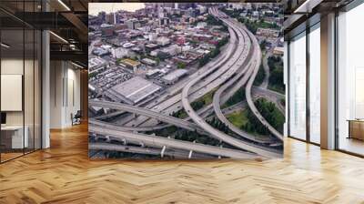 Aerial View of Seattle, Washington with Vibrant Afterglow Colors Wall mural