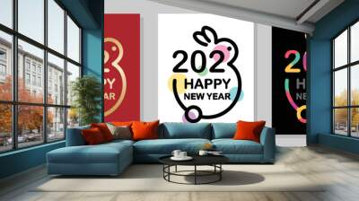 Creative concept of 2023 Happy New Year posters set. The year of the rabbit. Creative rabbit logo and text 2023. Happy Chinese New Year for banner, poster, card, calendar. Wall mural