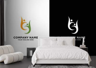 people letter S logo design vector template on a black and white background. Wall mural