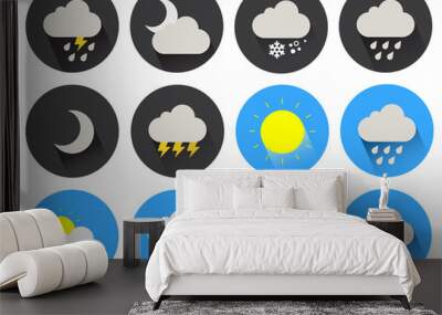 round flat icons set 2 weather Wall mural