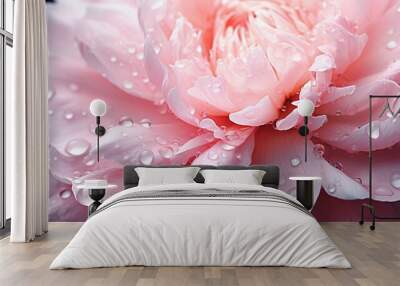 A light pink peony with drops of water close up Wall mural