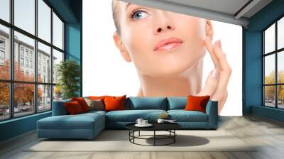 beauty face of beautiful woman with clean fresh skin - isolated Wall mural