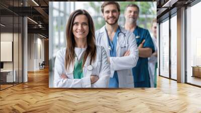 Female doctor at the hospital with her team. Wall mural