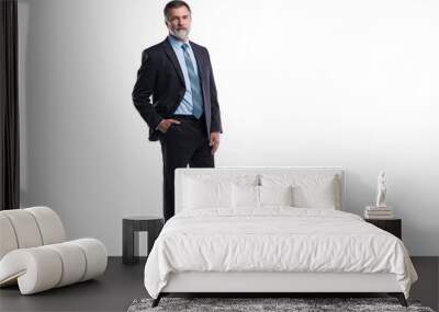 Full length portrait of confident mature businessman in formals standing isolated over transparent background Wall mural