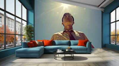 Exhausted Businessman Sweating Under Hot Sun Wall mural