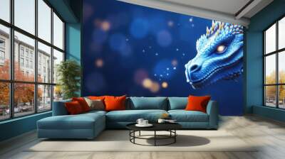 Beautiful magical blue dragon, mythical cosmic creature on a galaxy bokeh background with copy space, legendary magic dragon astrology celestial energy banner represents spirituality and universe, hd Wall mural