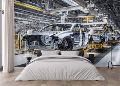 Car assembly line in a modern factory, vehicle manufacturing industry production hd Wall mural