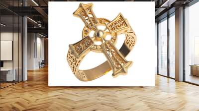 Gold wedding ring, woman - png, transparent background, isolated, cross, Christian Wall mural