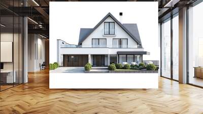 Modern house with garden png, isolated on white on transparent background, simple home suburban home hd Wall mural