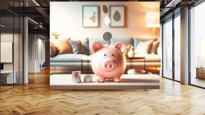 Pastel pink piggy money coins saving, financial investment and budget concept, money in the bank deposit and growth, pig hd Wall mural