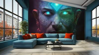 magician sorcerer shaman with glowing eyes and patterns on his face, stunning illustration generated by Ai, is not based on any original image, character or person Wall mural