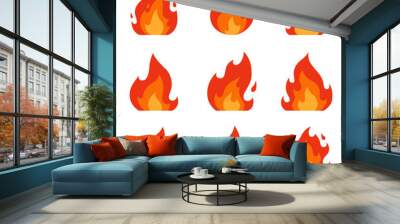 set of fire icons. flame design of different shapes. bonfire images Wall mural